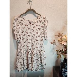 Here Comes The Sun Floral Puff‎ Sleeve Dress Women’s AUS 8/USA S White Rayon